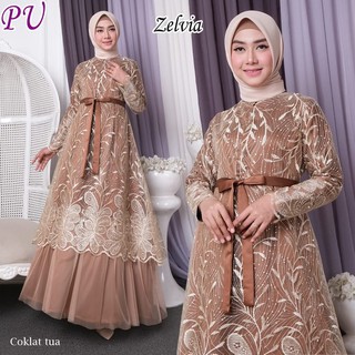 Baju Muslim Original Zelvia Maxi Dress Busui Velvet Mix tile Brukat Fashion Motif Terbaru 2019 Gamis Panjang Wanita Trendy Dress Remaja Kekinian Baju