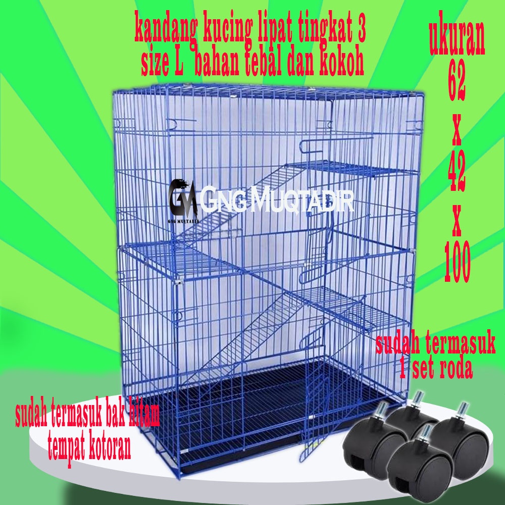 Jual Kandang Kucing Tingkat 3 Size L 90x60x42 + Roda (Muat 3-4 Ekor ...