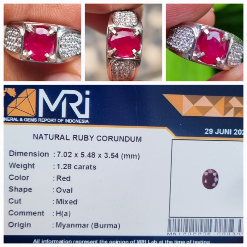 Jual Natural Top Red Ruby Burma Myanmar Memo 1.28 crt | Shopee Indonesia