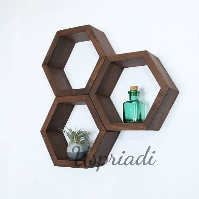 Jual 3 ITEM RAK HEXAGONAL SEGI 6 HEKSAGONAL RAK HIASAN DINDING KAYU ...