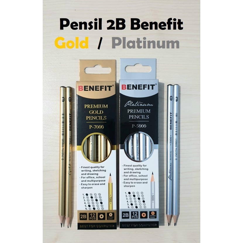 Jual Pensil 2B BENEFIT Gold/Silver (12pc) | Shopee Indonesia