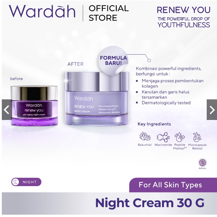 Jual Wardah Renew You Night Cream 30 gr ( KEMASAN BARU ) Shopee