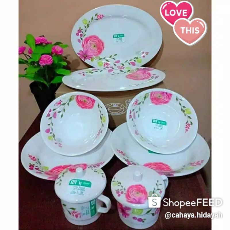 Jual Onyx Seiv Elona Set Dinner Gelas Piring Bunga Piring Melamin Motif ...
