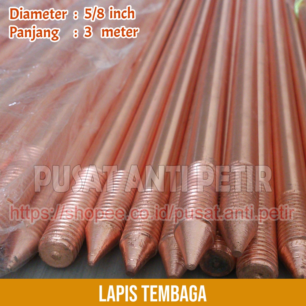 Jual Stik Grounding Rod Lapis Tembaga 5/8 x 3 Meter | Shopee Indonesia