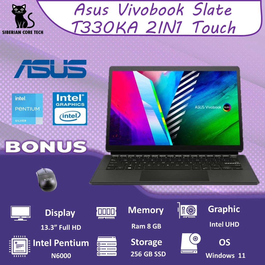 Jual Asus Vivobook Slate T3300ka Oled621 Oled Touch Pentium N6000 8gb 256gb W11ohs 133fhd 2in1 6392