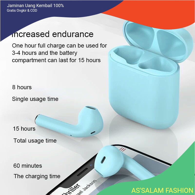 Jual Earphone Bluetooth i12 TWS Wireless Headset Bluetooth Earbuds