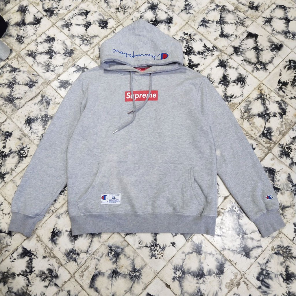 Supreme x champion hot sale hoodie grey