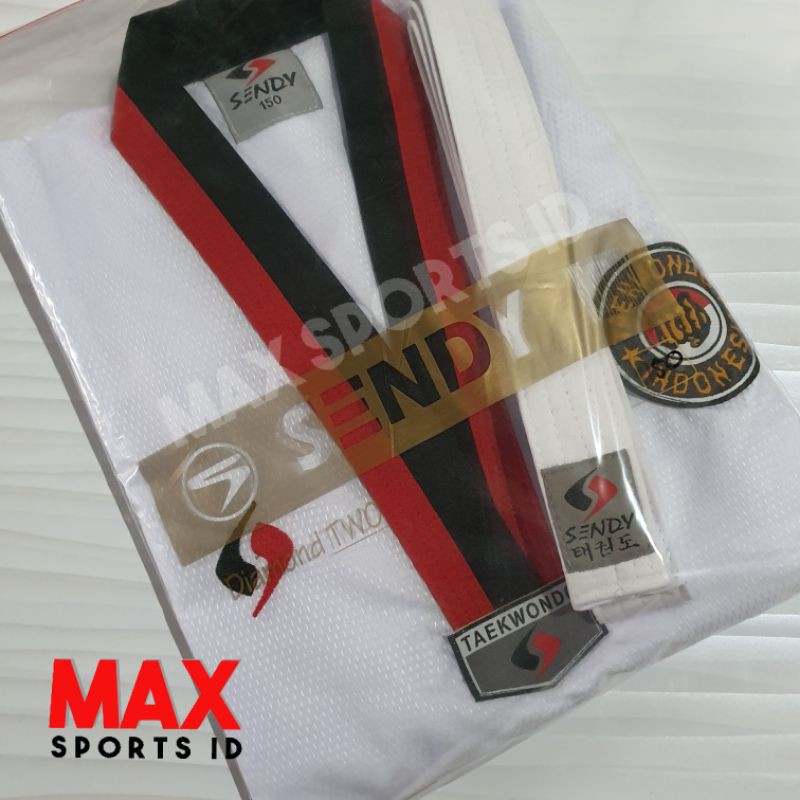 Dobok Taekwondo DOUBLE Y Diamond - Col Il POOM Rouge & Noir - Tissu Strié 8oz - Coupe Coréenne