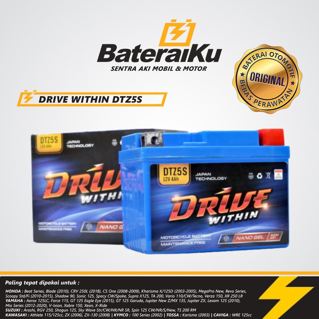 Jual Aki DRIVE DTZ5S Aki Kering Aki Motor Beat, Scoopy, Mio, Vario 110
