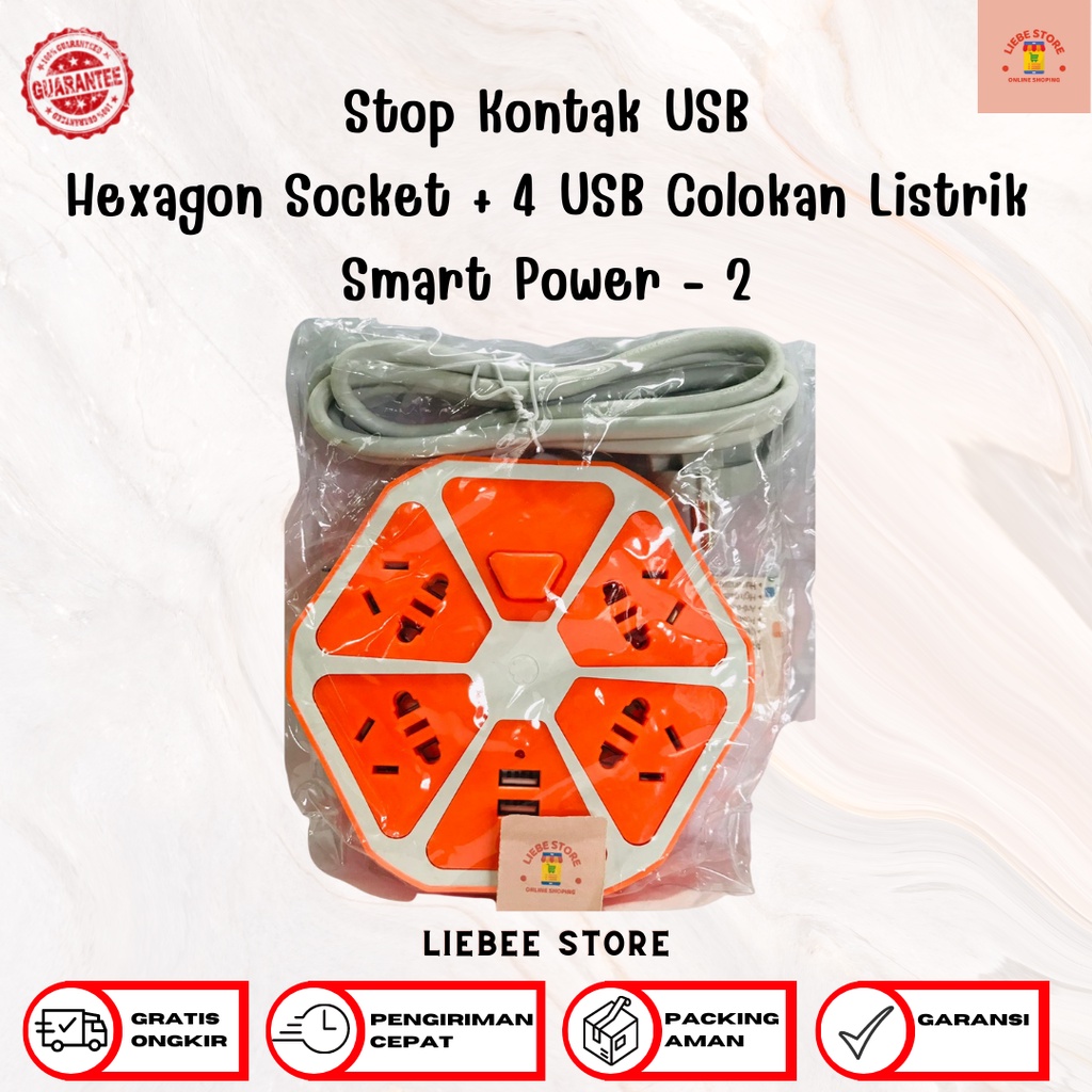 Jual Stop Kontak USB Hexagon Socket + 4 USB Colokan Listrik Smart Power ...