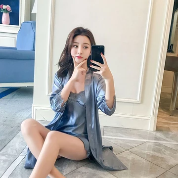 Pakaian Tidur Modern Satin Bermutu Tinggi Baru Kimono Pakaian Tidur Wanita