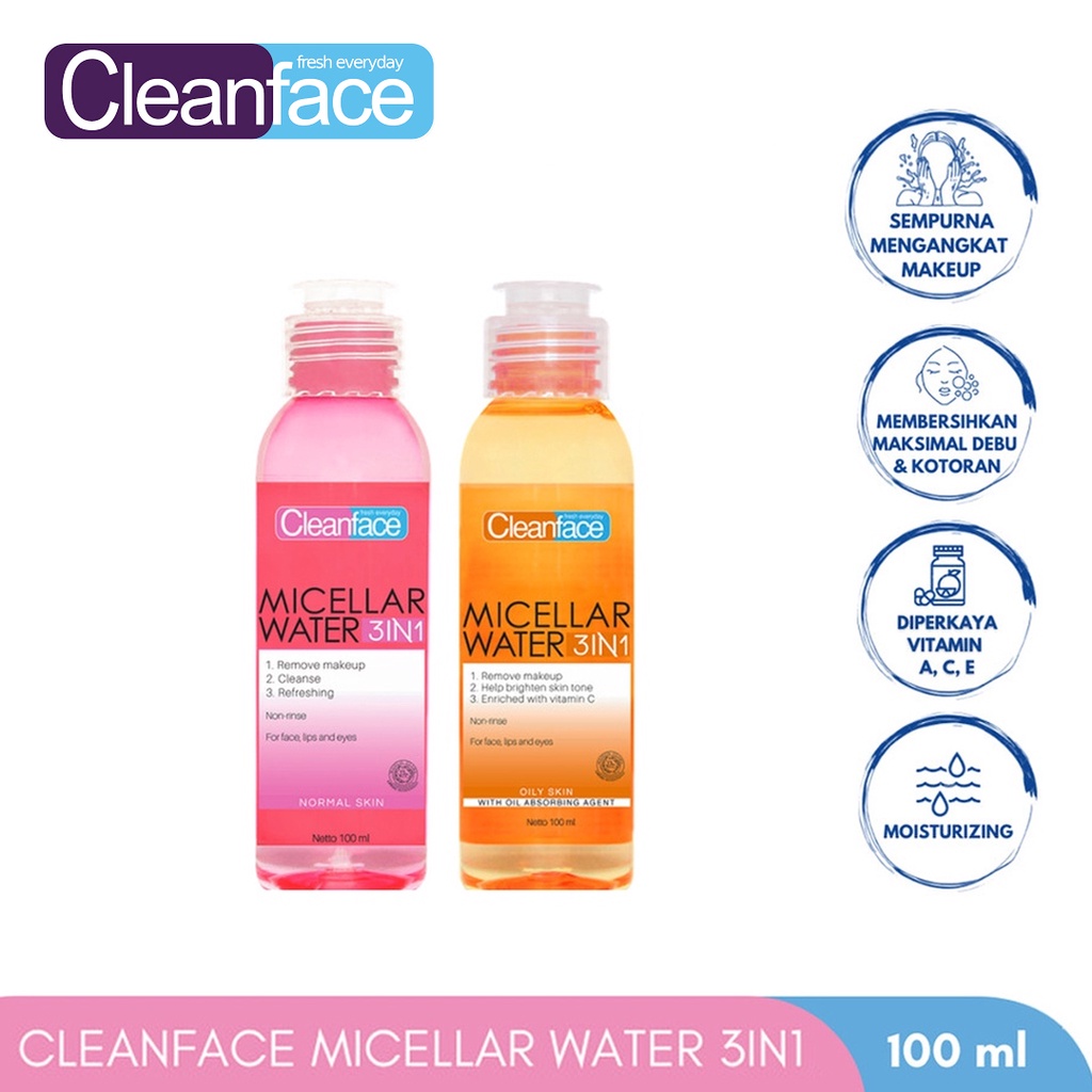 Jual Cleanface Micellar Water 3in1 100 ml | Clean Face | Shopee Indonesia