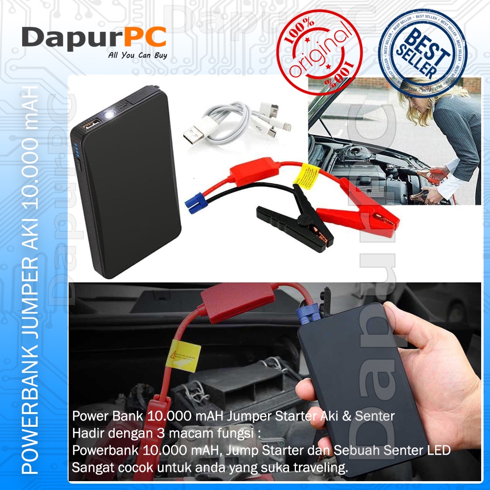 Jual Portable Jumper Aki 12V 10000 mAh Mobil dan Motor Power Bank