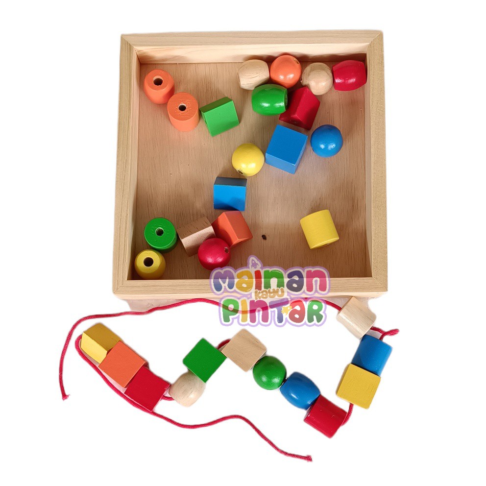 Jual Mainan Edukasi Anak Ronce Box Balok Kayu Ronche Meronce Bentuk ...