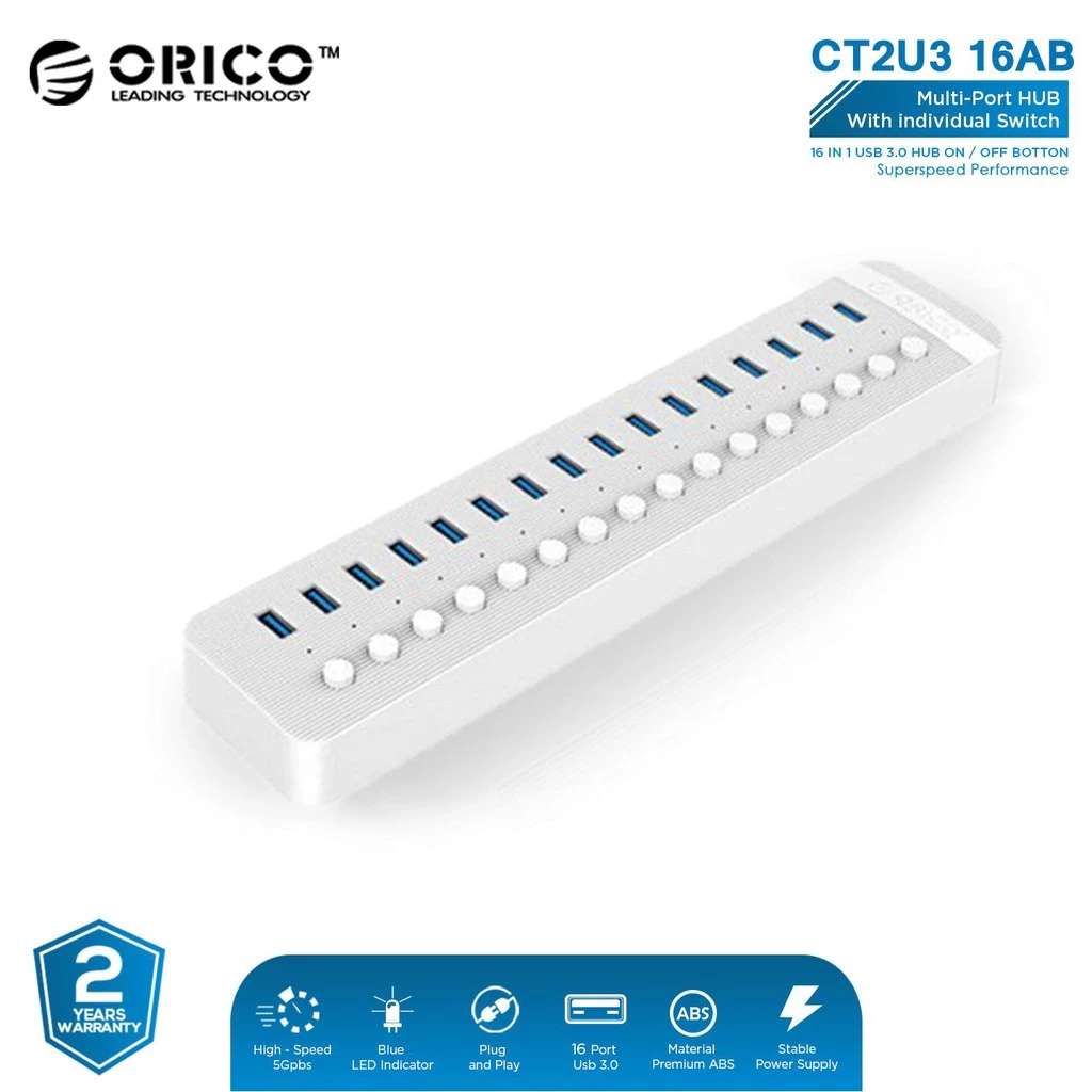 ORICO 16 Port USB Hub With Individual Switches - CT2U3-16AB