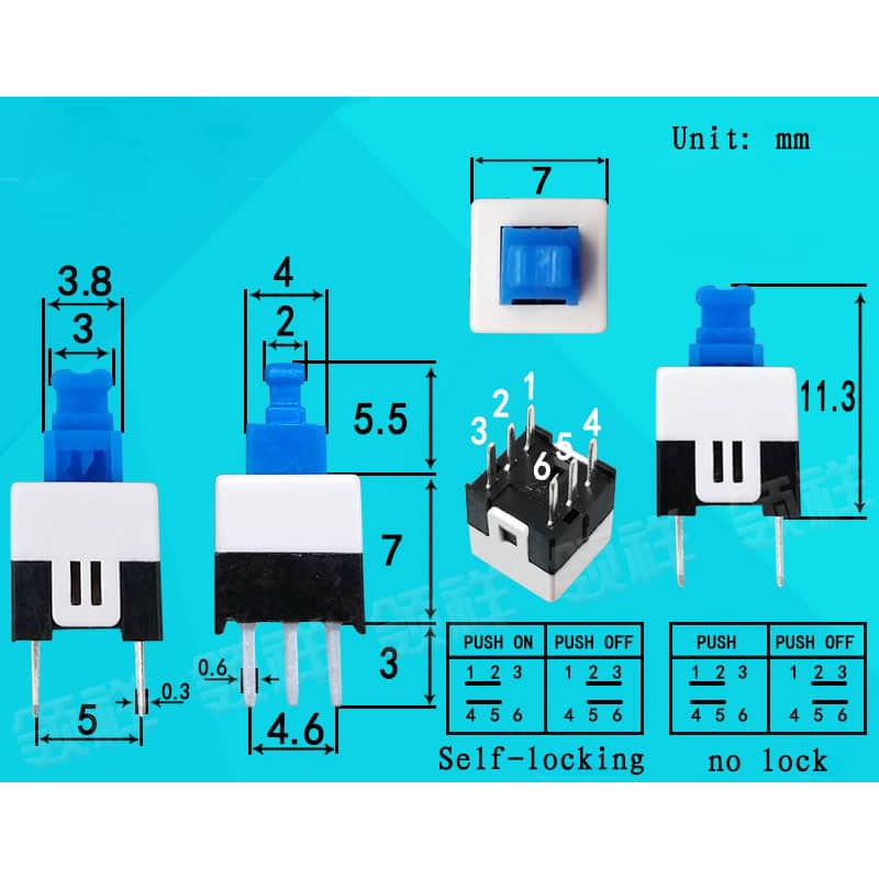 Jual Self Locking Latching Switch Blue Cap Square Push Button 8x8mm ...
