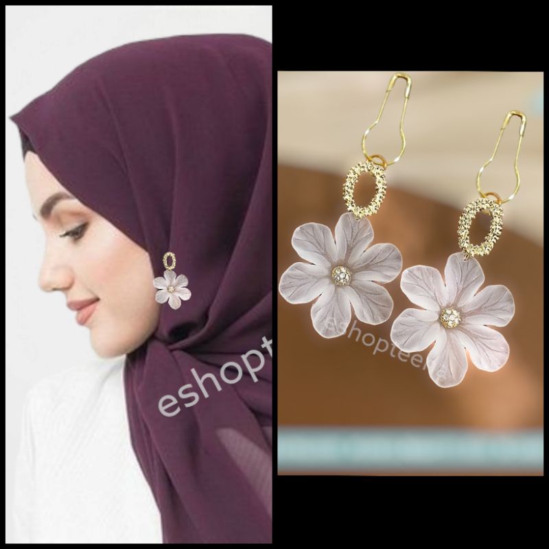 Jual A188 anting hijab juntai peniti / jepit / klip bunga transparan ...