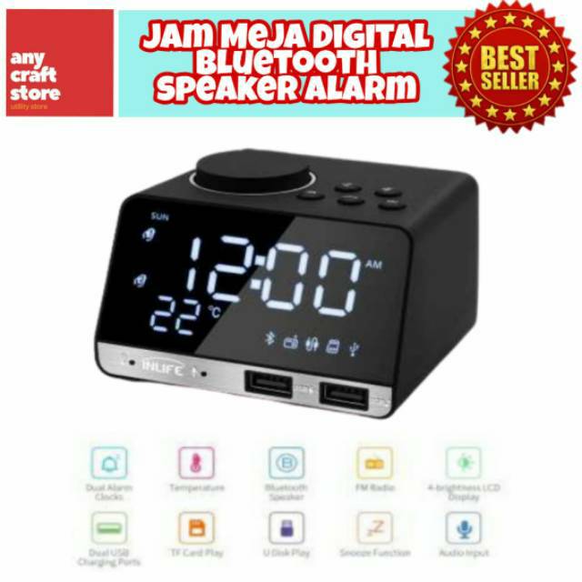 Jual Jam Meja Digital Bluetooth Speaker Alarm Clock Radio USB