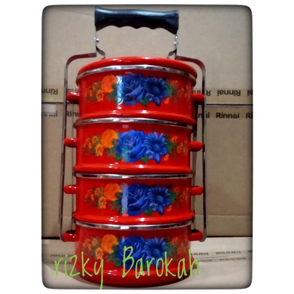 Jual rantang enamel antik 14cm susun 4 &16cm susun 4 warna merah ...