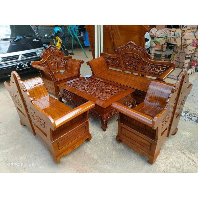 Jual Kursi Tamu Madura Keong Mahkota Kayu Jati Kursi Tamu Ukir Jepara