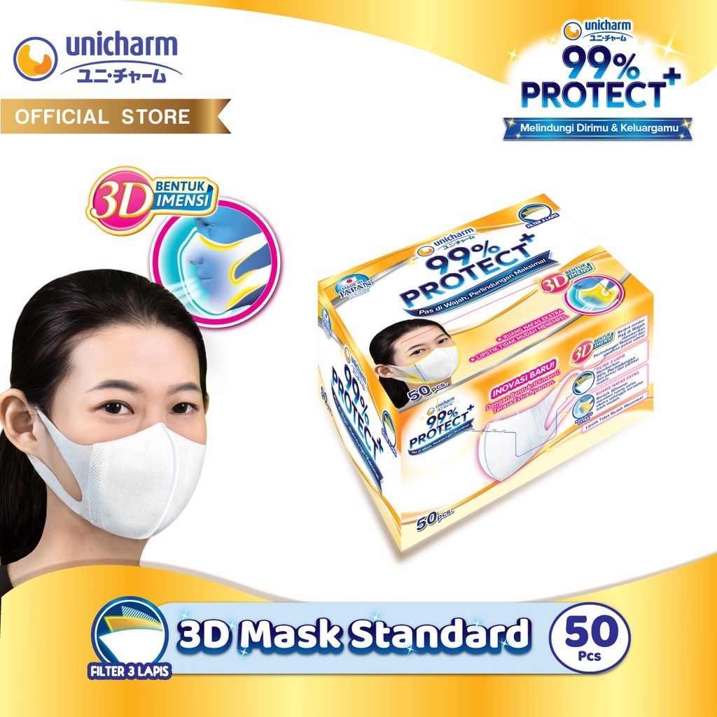 Jual Masker Unicharm 99% Protect+ 3D Mask Standard - isi 50 pcs ...