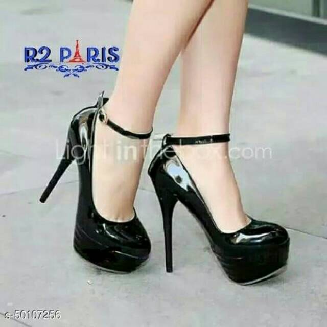 High Heels Strap Glossy 12 cm Hitam