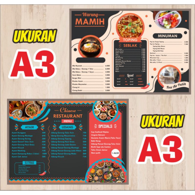 Jual CETAK DAFTAR MENU CUSTOM UKURAN A4 dan A3 | Shopee Indonesia
