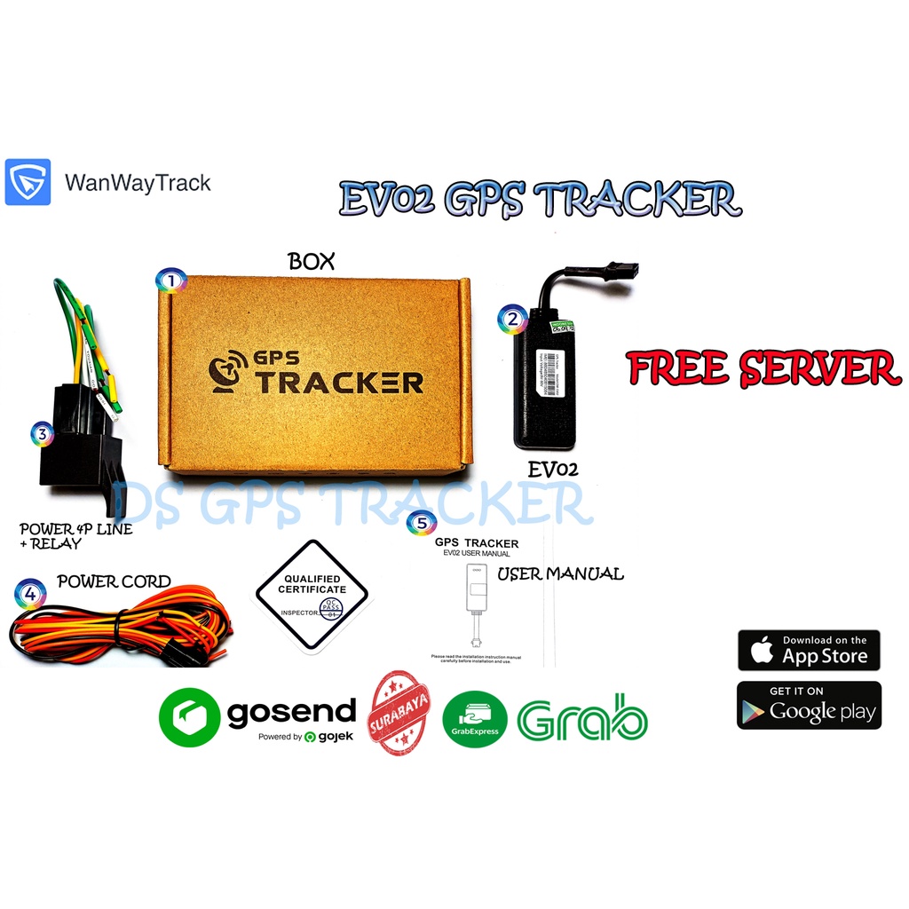 Jual GPS tracker EV02 lacak kendaraan + matikan mesin Free server