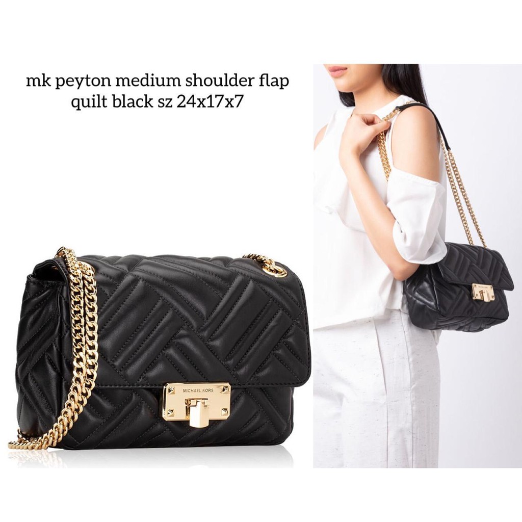 Jual Michael Kors MK Peyton Medium Shoulder Flap Quilt Black GHW