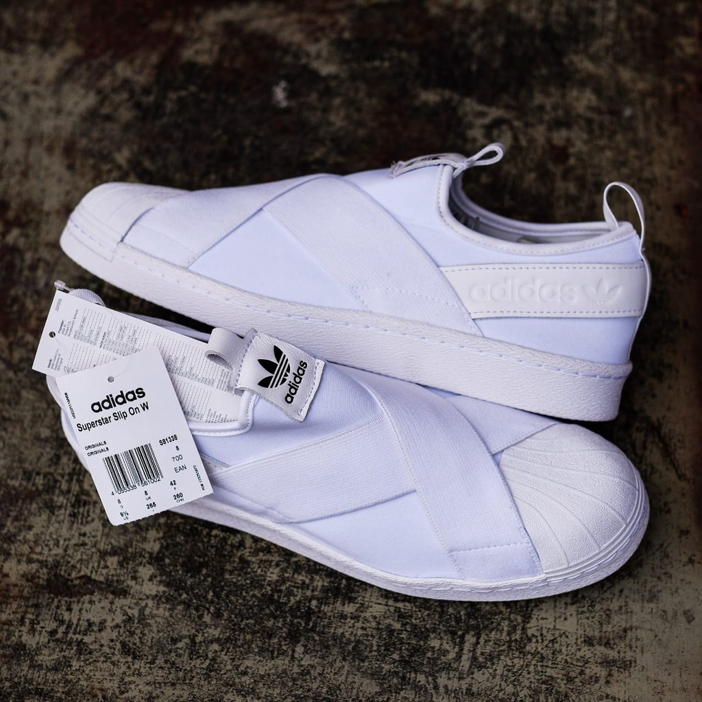 Sepatu Casual Wanita Pria Adidas Superstar Slip On All White BNIB