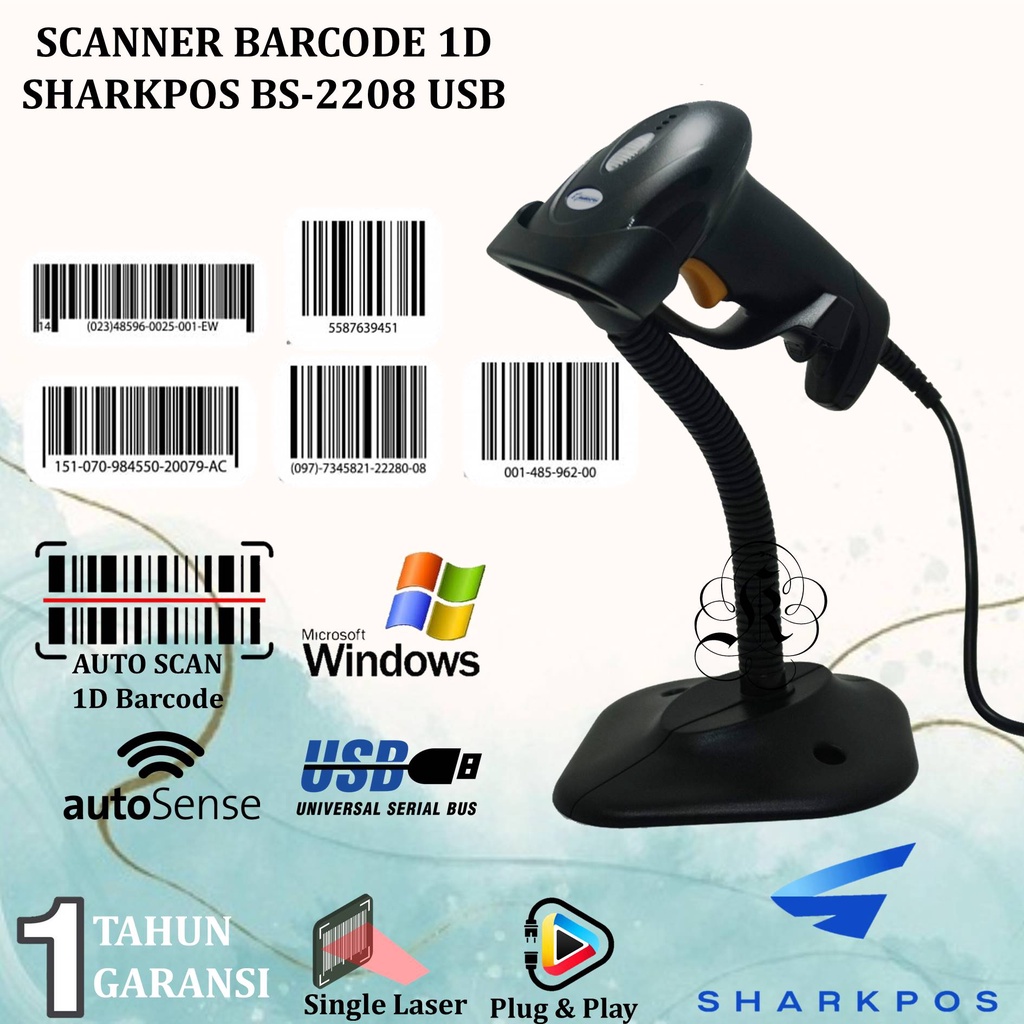 Jual Barcode Scanner 1D Sharkpos BS2208 / BS2008 / BS2108 USB Scan