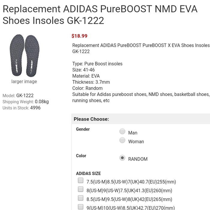 Adidas nmd insole length best sale