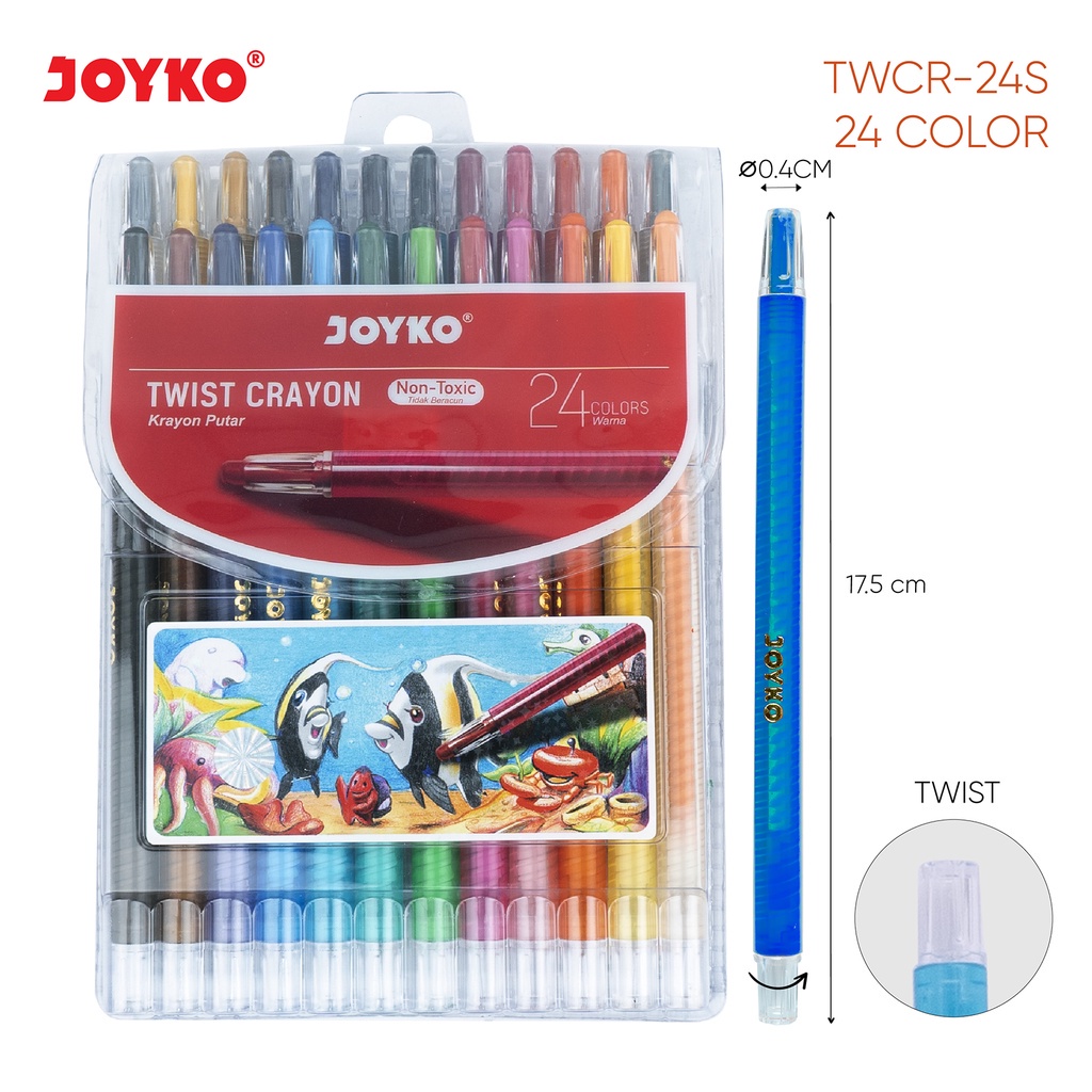 Jual Twist Crayon Joyko TWCR24S Panjang 24 Warna Krayon Putar Panjang
