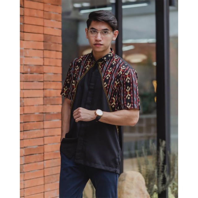 Jual Kemeja Batik Pria Nuc Id Bima Hitam Maroon Shopee Indonesia