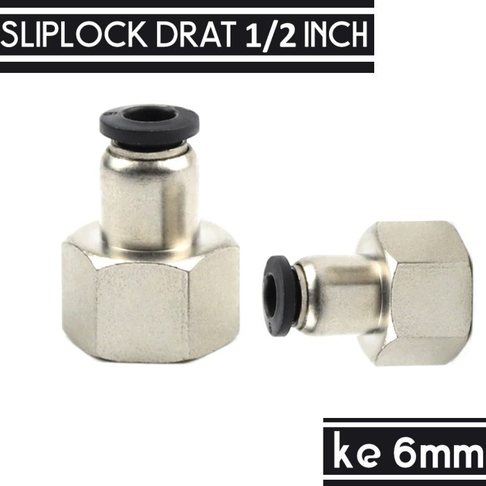Jual Konektor Slip lock Stainless Ukuran 6mm drat dalam 1/2 Inch