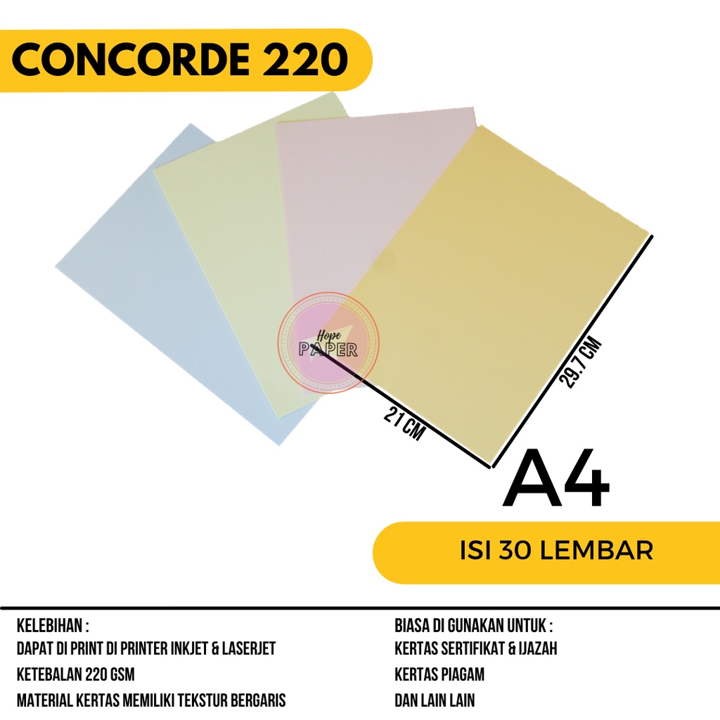 Jual Kertas Concorde 220 Gram A4 Isi 30 Lembar Kertas Sertifikat