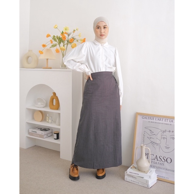 Jual Stripes Pattern Skirt | Rok motif garis | Rok panjang premium ...