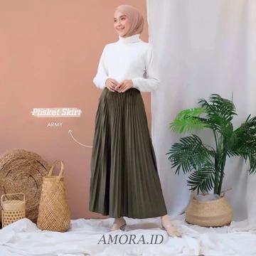 Amora Rok Plisket Premium Bahan Tebal Maxi Skirt Fit S Xxl