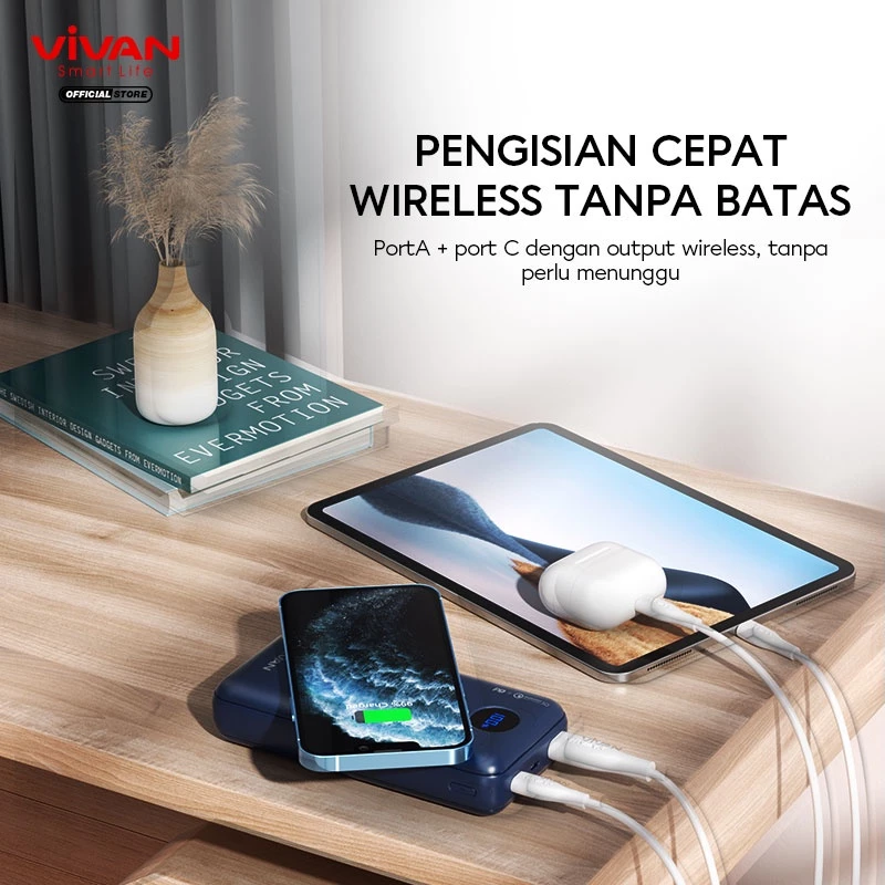 VIVAN Wireless Powerbank 20000 mAh VPB-W20 3 Output 22,5W Fast Charging Garansi 18 Bulan