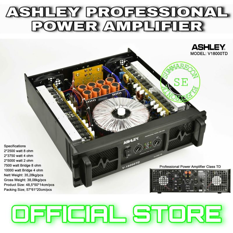 Jual power amplifier 2 channel original ashley v18000td power amplifier