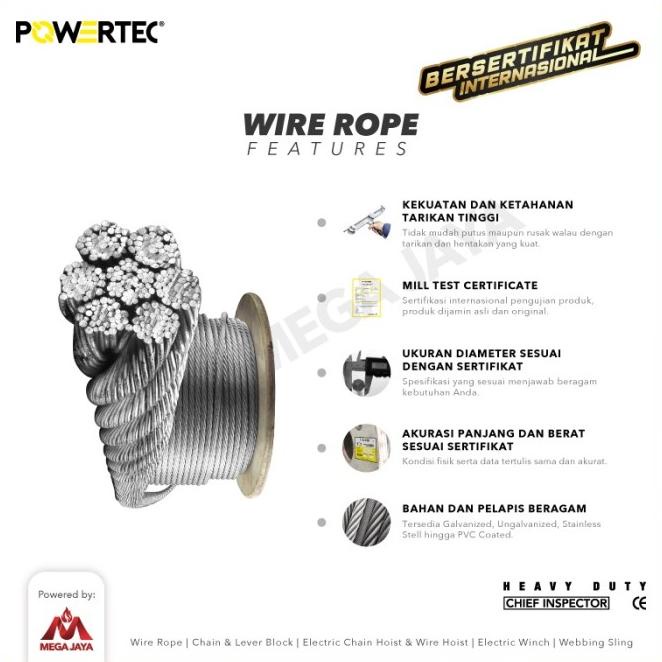 Jual Pk398 Wire Rope Kawat Seling Baja 6X7 Fc Pvc 2-3Mm Merah Powertec ...