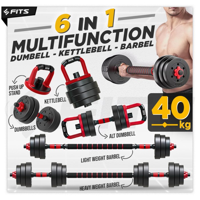 Jual SFIDN FITS 6 In 1 Adjustable 40kg Dumbell Barbel Dumbbell Barbell ...