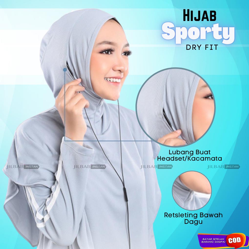 Jual Jilbab Olah Raga Dry Fit Hijab Sporty Set (Baju+Hijab+Masker ...