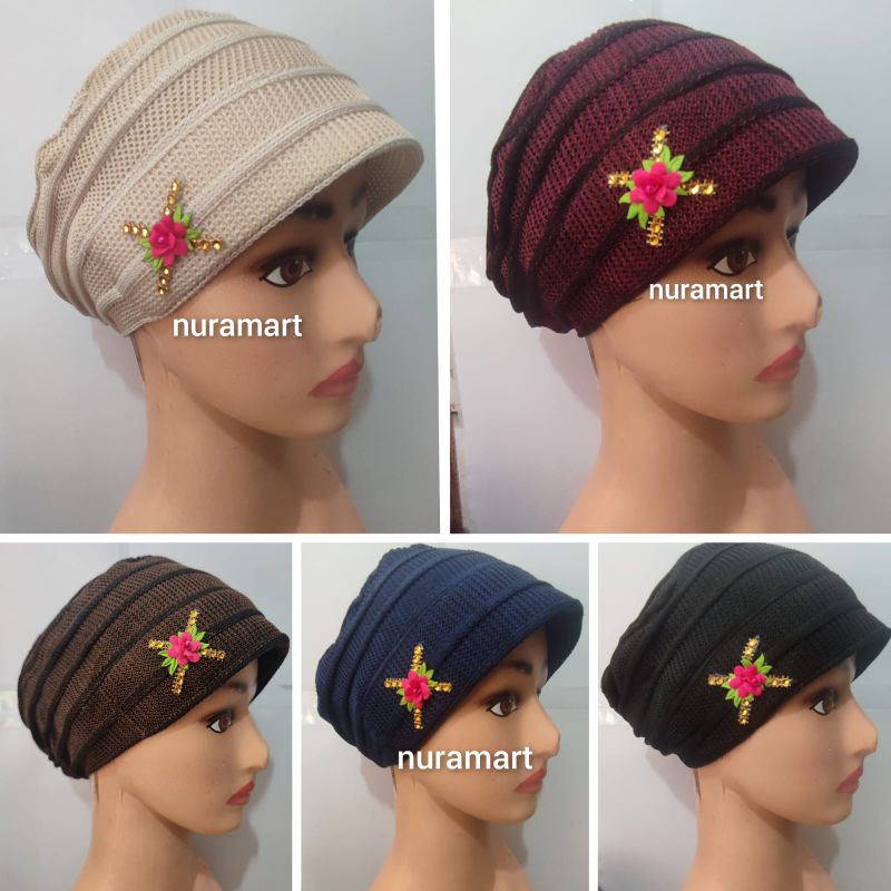 Jual turban dewasa rajut kembang melati emak nenek (nura mart) | Shopee ...