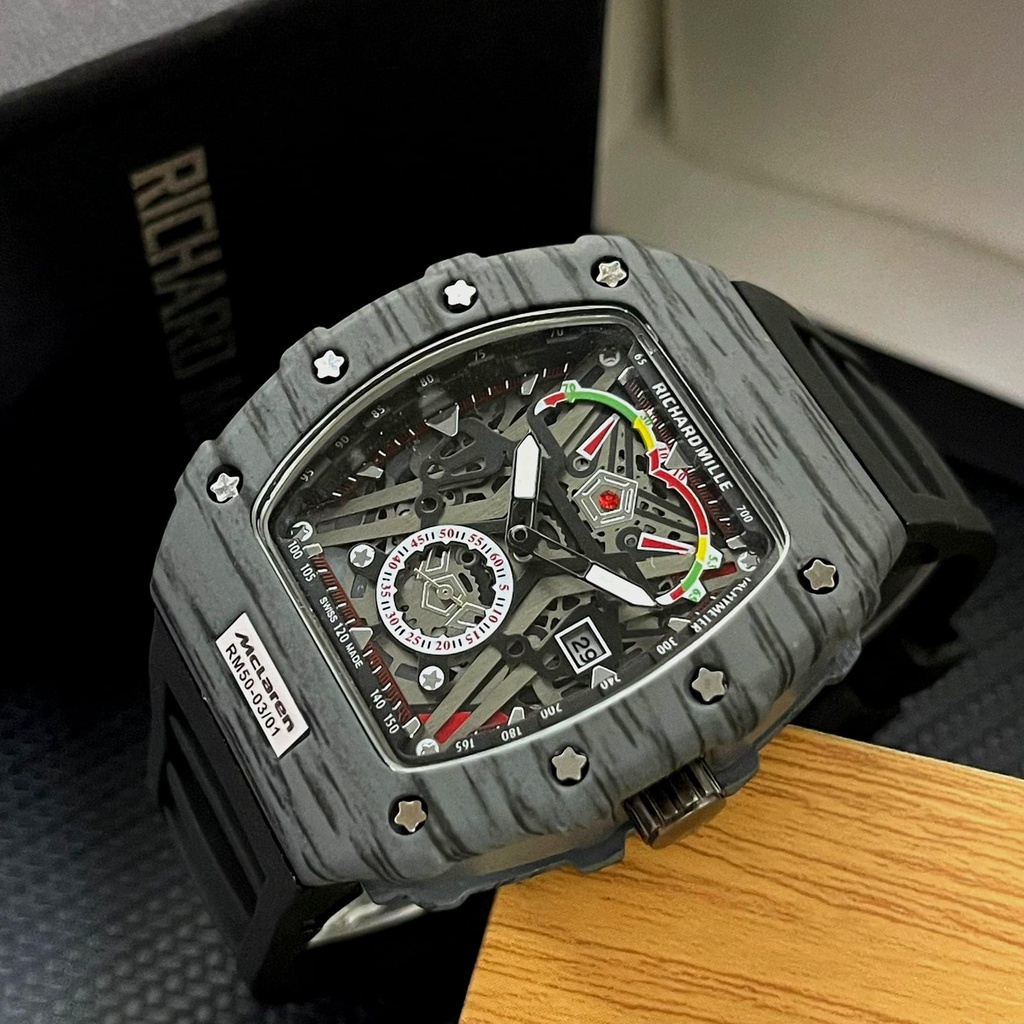 Jam Tangan Pria Sport Richard M Carbon YL 8465 Chronograph Tanggal Aktif Bisa Bayar Ditempat COD Grosir