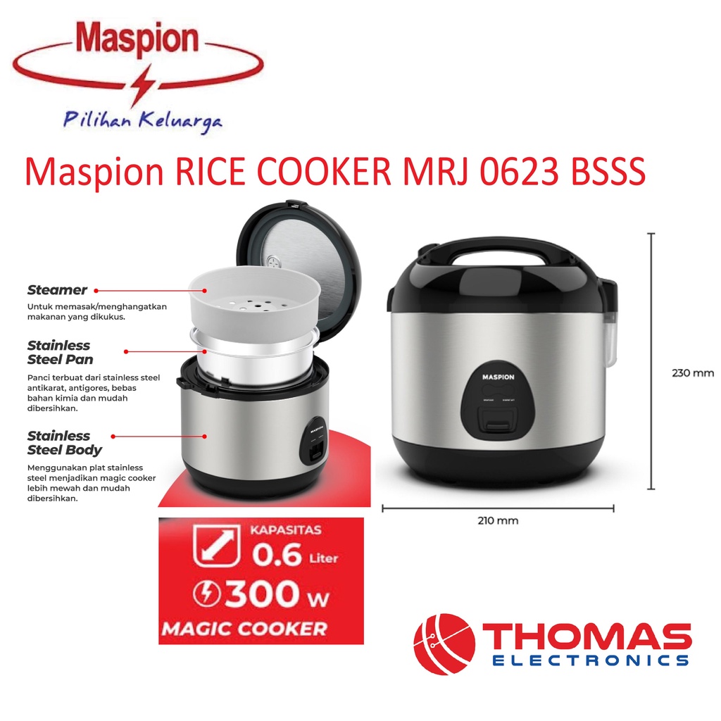 Jual Maspion RICE COOKER MRJ 0623 BSSS Magic Com 0.6 liter MRJ0623 BSSS ...