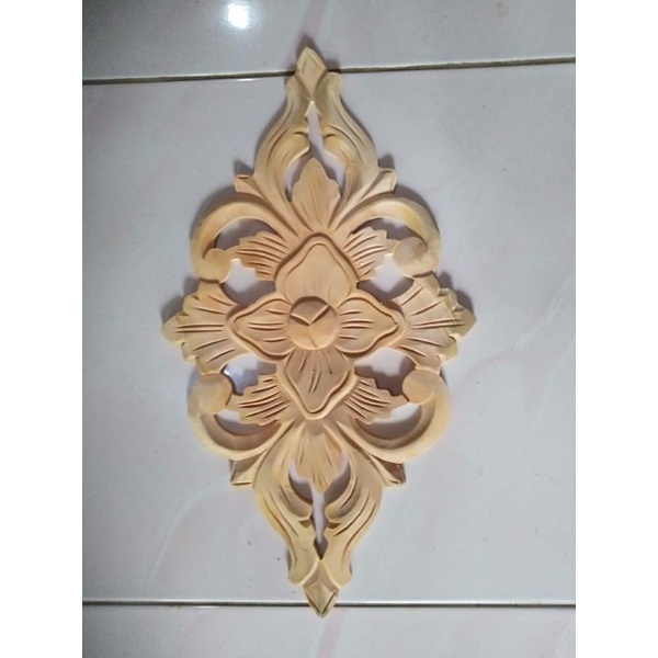 Jual Dekorasi Ornament Ukiran Tempel Kayu Mahoni Ukuran 24x42x08