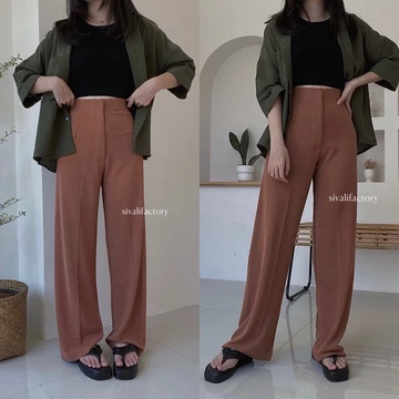SIVALI Cozie Pants Highwaist Cullote Pants Rib Knit Pants Celana Kulot Wanita Petite Friendly