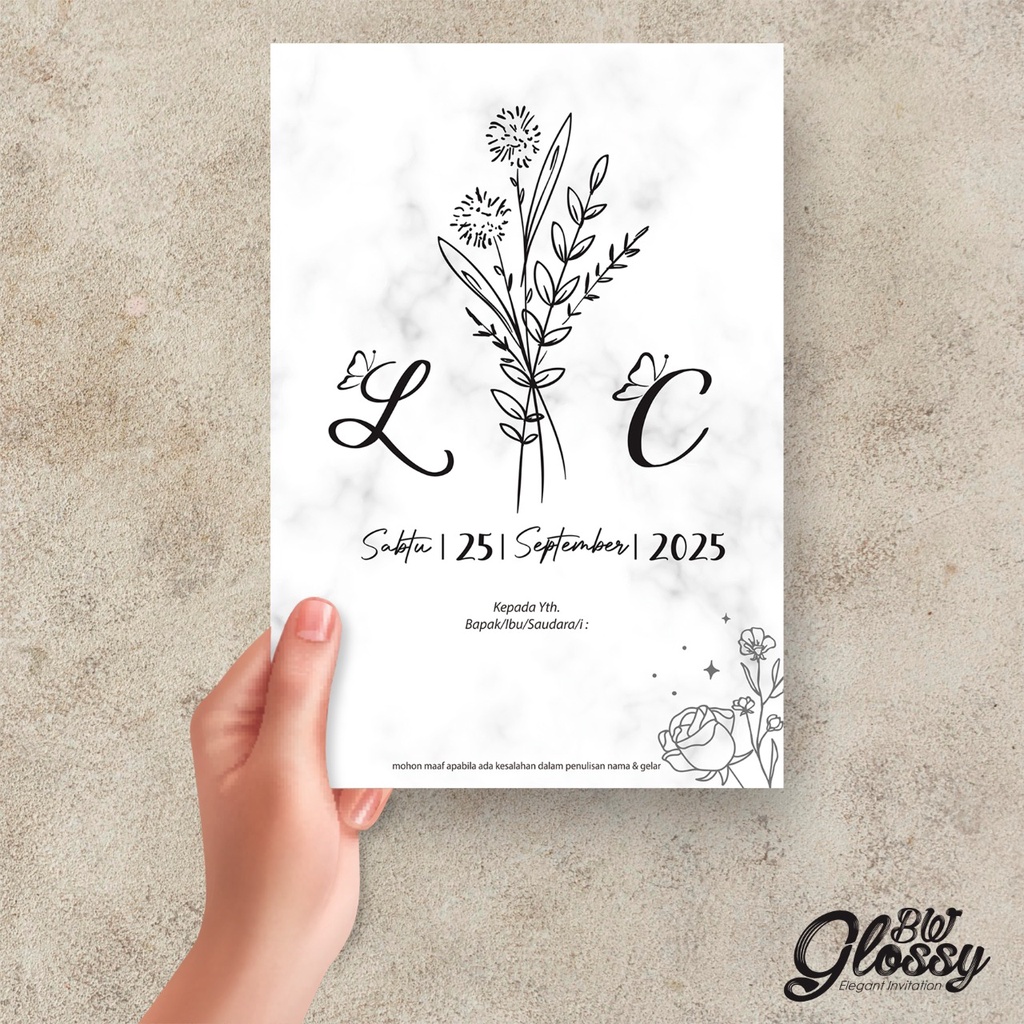 Jual UNDANGAN GLOSSY BW - UNDANGAN PERNIKAHAN SIMPLE GLOSSY BW 01