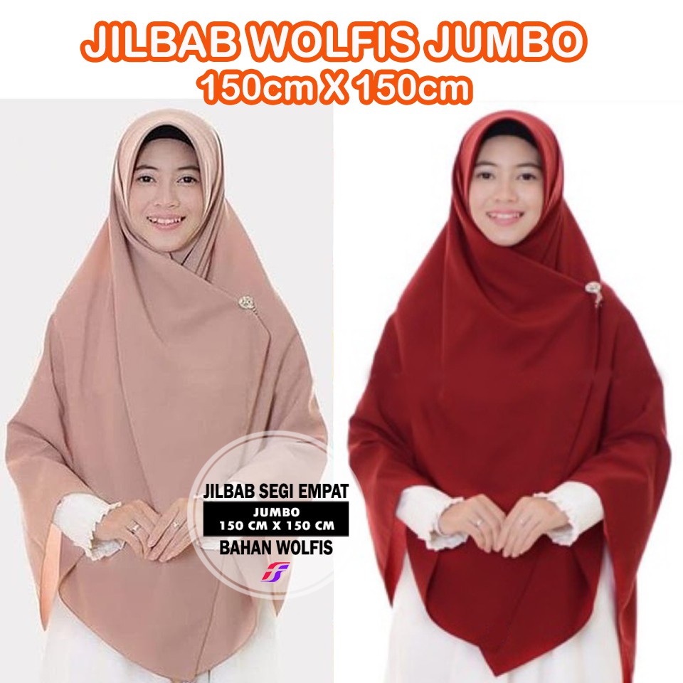 Jual Jilbab segi empat wolfis 150 X 150 / jilbab jumbo wolfis / jilbab